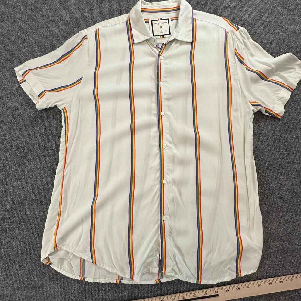 Stylish Denim & Flower Short Sleeve Shirt Viscose‎ - Size M - Pride Rainbow Q-24